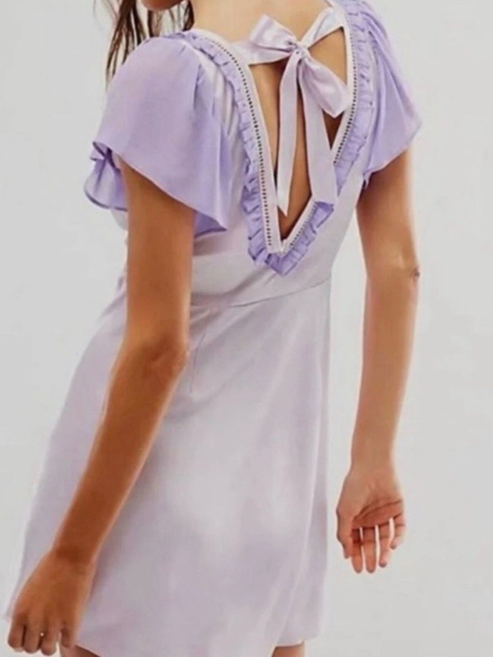 NWT Free People Violet Visions Slip Mini Dress Satin Purple Ruffle - Picture 4 of 16